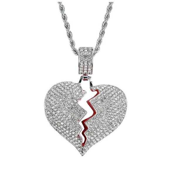 Jewelry - Iced Broken Heart Pendant Necklace